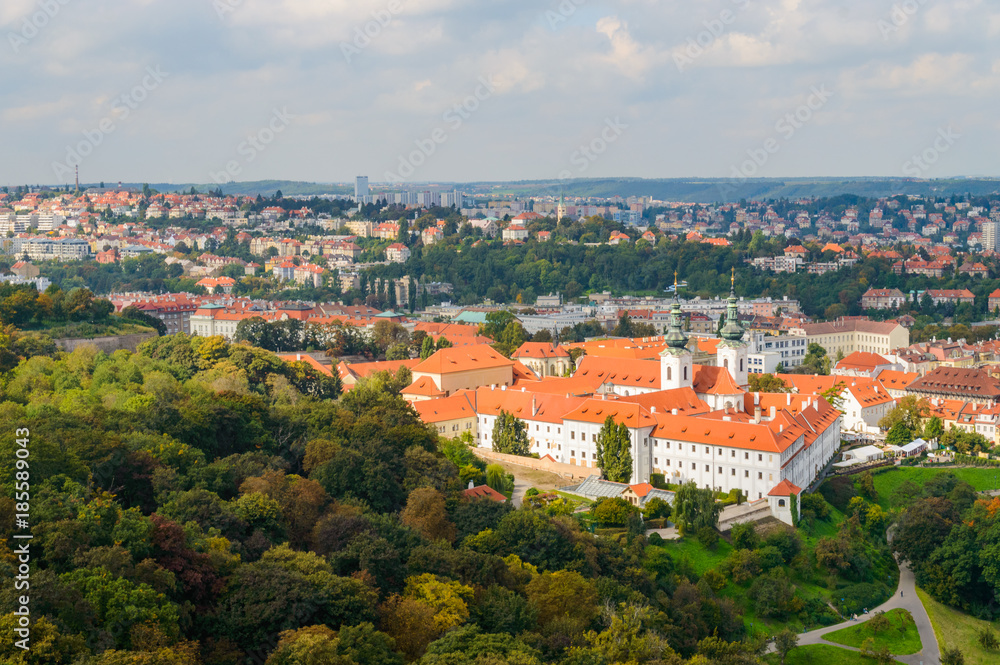 Obraz premium Panoramic aerial view of Old Town square in Prague in a beautiful summer day, Czech Republic