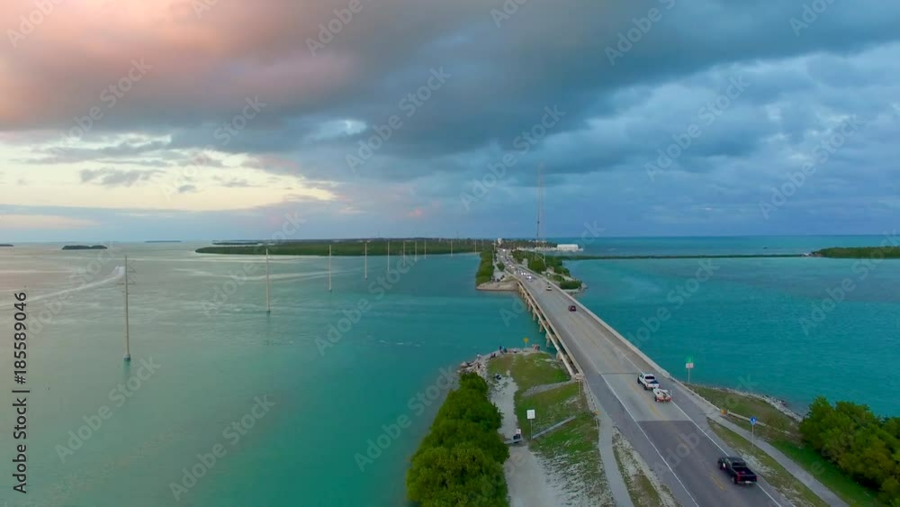 Bridge of Keys Islands at sunset, aerial view of Florida Bridge of Keys Islands at sunset, aerial view of Florida