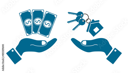 icons in the form of dollar bill and a house with human hands