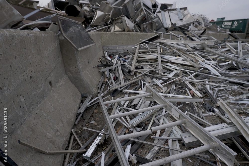 Scrapyard recycling center creates beautiful landscapes from waste metal- cars, refrigerators and cranes with claws