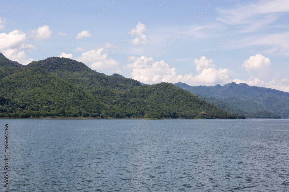 green lake and mountain