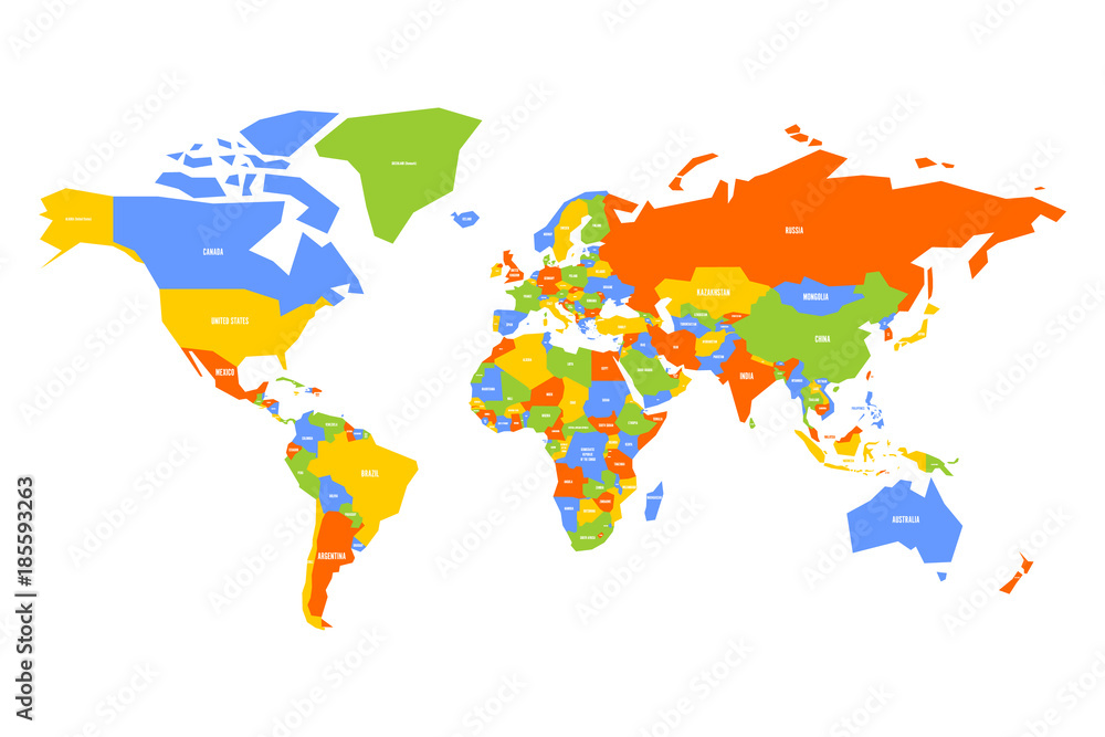 Obraz premium Colorful map of World. Simplified vector map with country name labels.