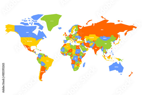 Colorful map of World. Simplified vector map with country name labels.