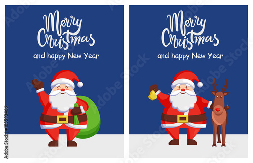 Merry Xmas Happy New Year Poster Santa Bag Deer © robu_s