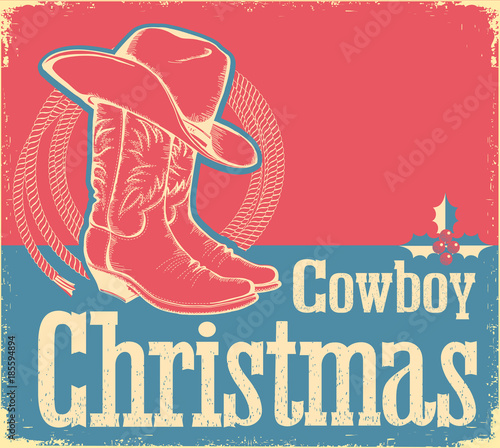 Cowboy Christmas card with western shoes and hat