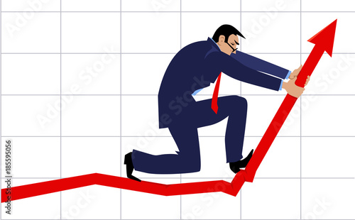 Businessman bending a graph upwards as a metaphor for a growth hacking, EPS 8 vector illustration 