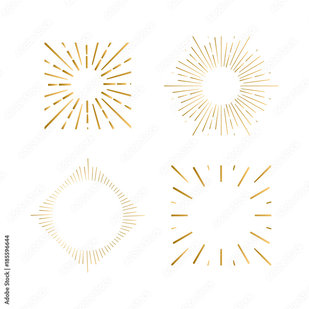 Tribal boho sunburst frames with place for your text. Gold sparkle hipster logo, Vector line firework shapes Tribal boho sunburst frames with place for your text. Gold sparkle hipster logo, Vector line firework shapes