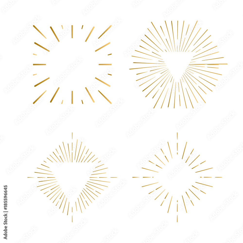 Fototapeta premium Tribal boho sunburst frames with place for your text. Gold sparkle hipster logo, Vector line firework shapes