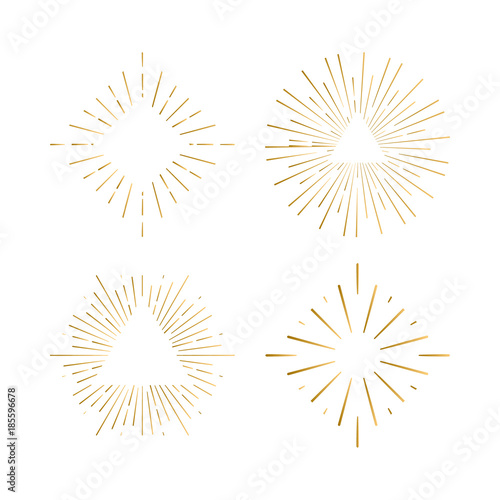 Tribal boho sunburst frames with place for your text. Gold sparkle hipster logo, Vector line firework shapes