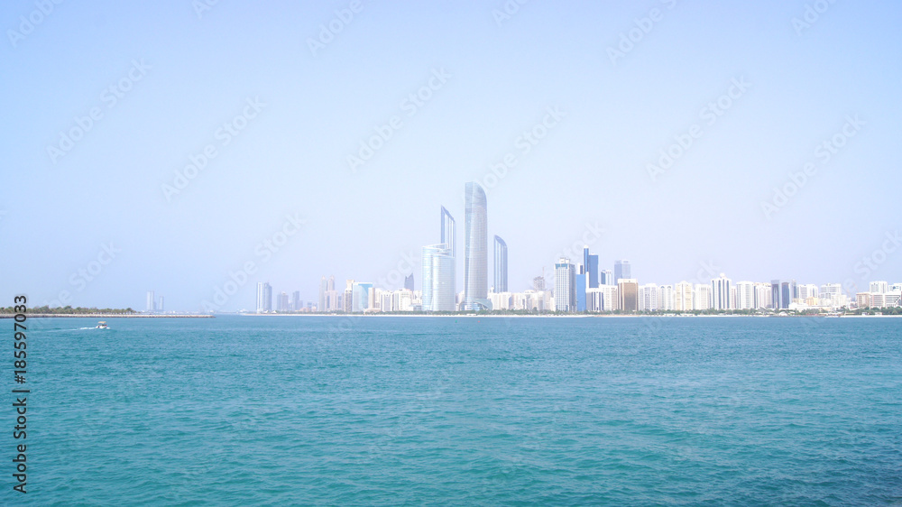 ABU DHABI, UNITED ARAB EMIRATES - APRIL 4th, 2014: Skyline view from the Marina Mall ABU DHABI, UNITED ARAB EMIRATES - APRIL 4th, 2014: Skyline view from the Marina Mall