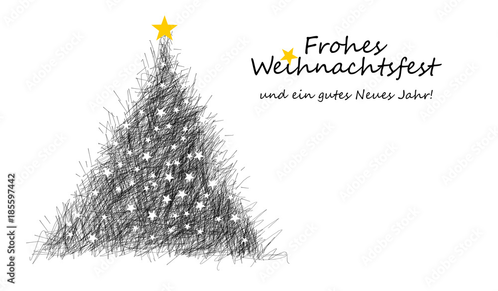 Filigran gezeichnete Weihnachtskarte mit Christbaum als Illustration Stock  Illustration | Adobe Stock