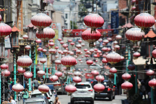 Bush Street in China Town geschmückt mit Laternen.Where: San Francisco, USA.When: 09.07.2016.