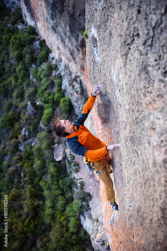 Extreme sport climbing.Outdoor lifestyle. Rock climber.