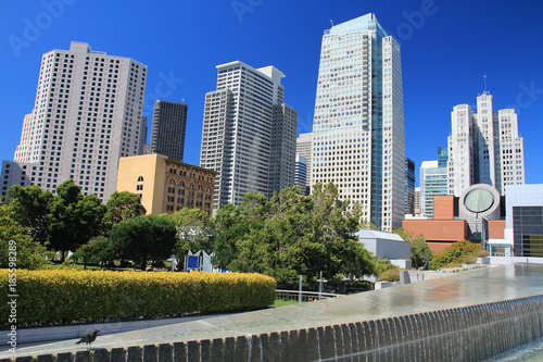 Skyline auf die SFMoMa vom Platz Yerba Buena Gardens.Where: San Francisco, USA.When: 09.07.2013.