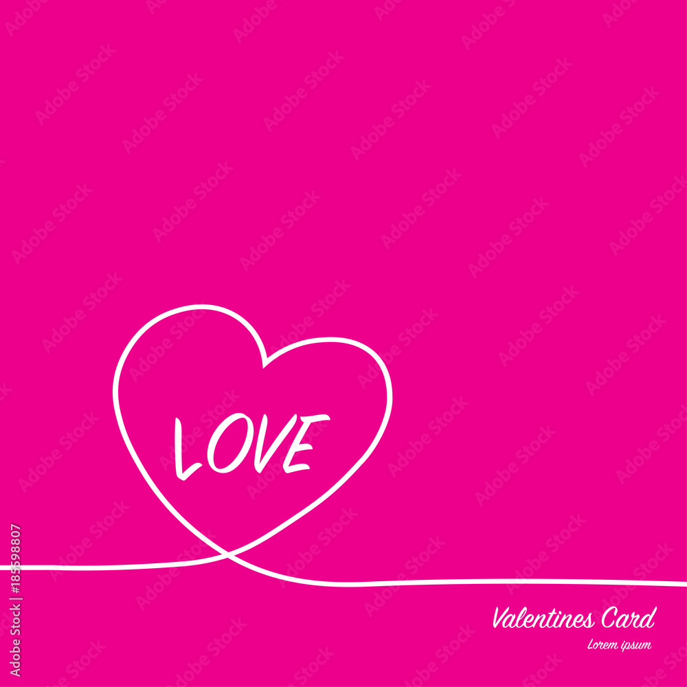 Valentines card with line heart and love. Vector illustration.