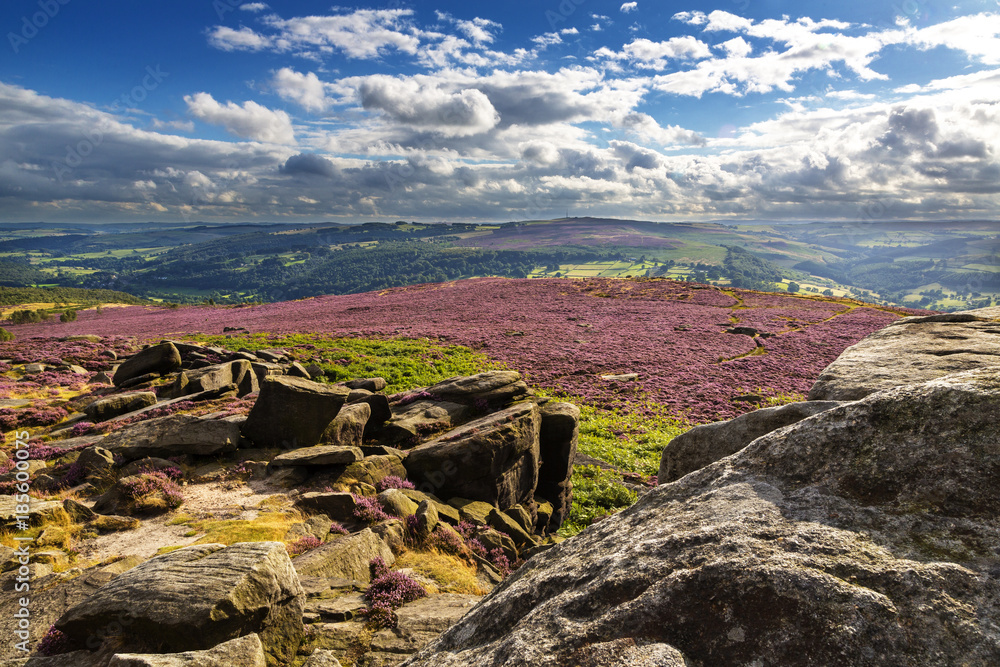 Fototapeta premium View from Hathersage Moor in Peak District National Park, Derbyshire, England, UK