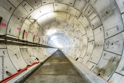 LONDON, 10 APRIL 2015: Section of new rail tunnel, under construction for the London Crossrail Project at North Woolwich, London, England, UK photo