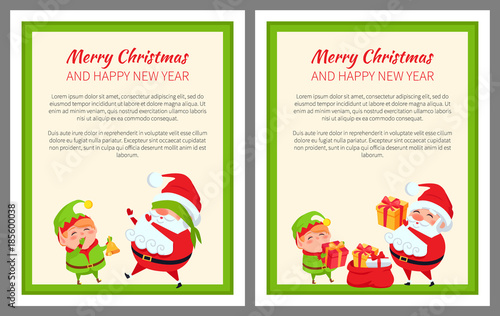 Merry Christmas Elf and Santa Vector Illustration