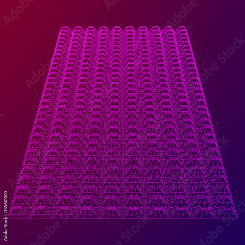 Wireframe model of sound proof coverage in music studio with soundproofing walls. Vector illustration