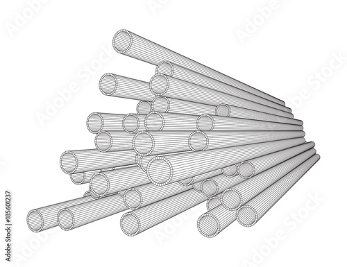 Wireframe low poly mesh construction metallurgy round tubes profile vector illustration