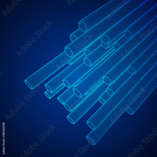 Wireframe low poly mesh construction metallurgy round tubes profile vector illustration