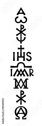 Pillar of Faith (Christograms and monograms of Christianity). The Medieval Christian Mystical signs, symbols, hieroglyphs, characters and letters. photo