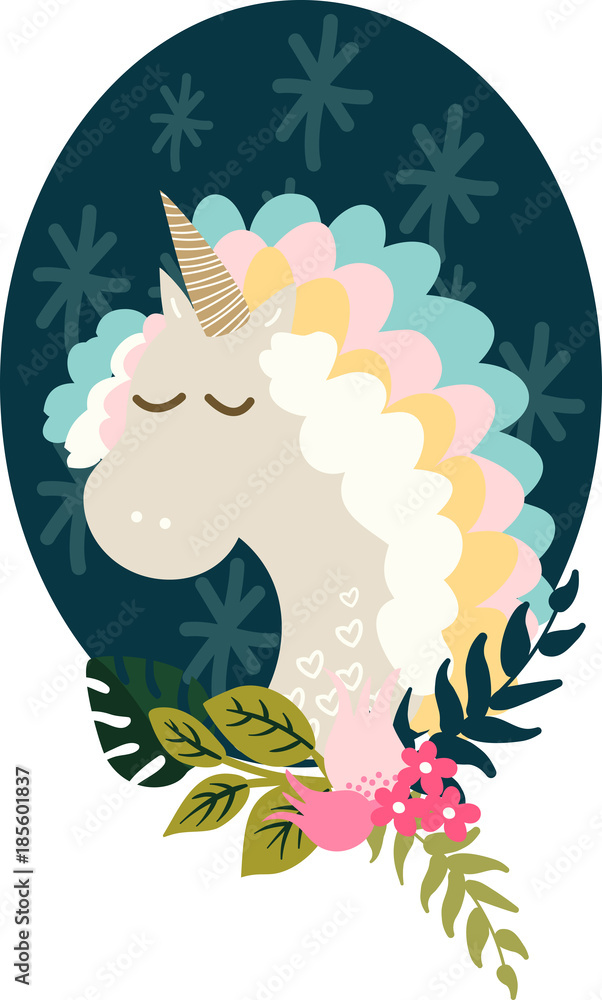 Unicorn in floral frame Unicorn in floral frame