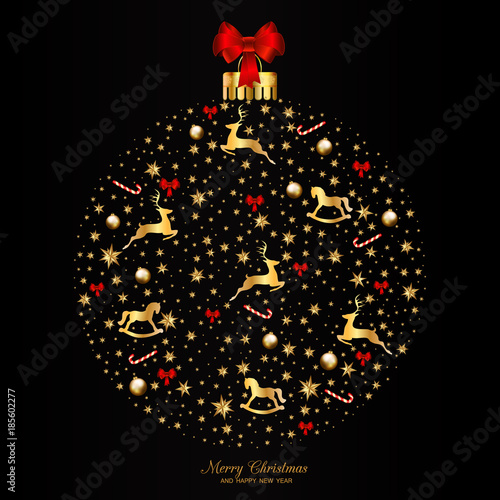 Christmas Greeting and New Years card templates with Festive Elements on black background Vector illustration
