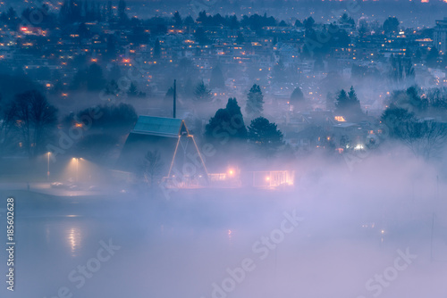 winter smoke with city landscape backgrounds