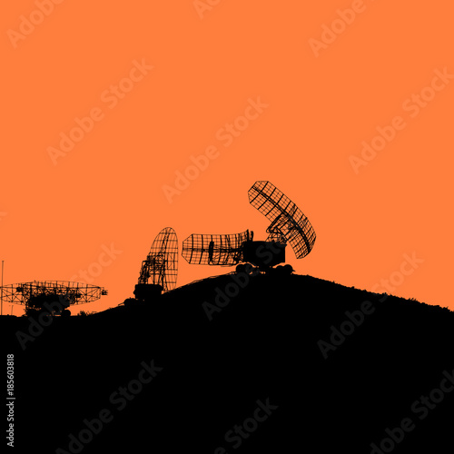 Silhouette  military radar dish. Vector illustration.