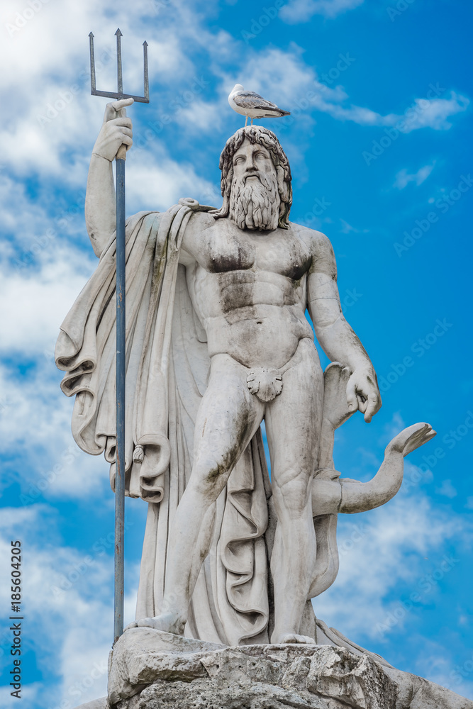 Naklejka premium Statue of Neptune at the fountain of Neptune, Piazza del Popolo, Rome, Italy