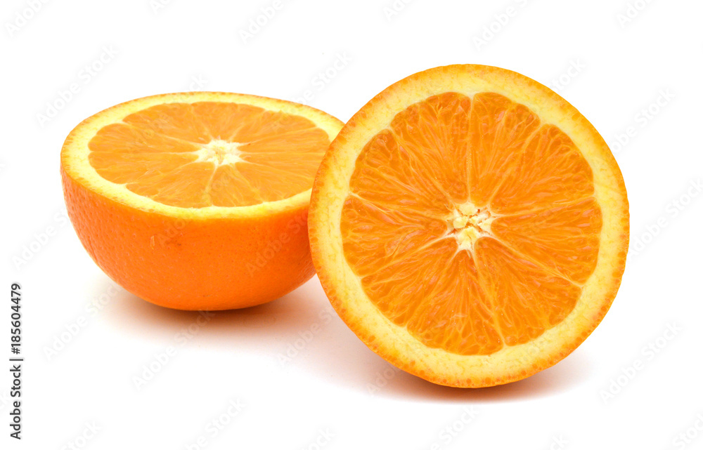 Fresh orange fruit cut isolated on white background Fresh orange fruit cut isolated on white background
