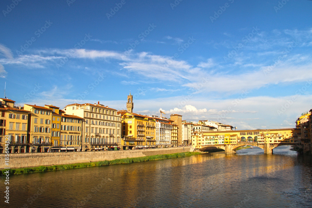 View of the Arno River and the Ponte Vecchio Bridge