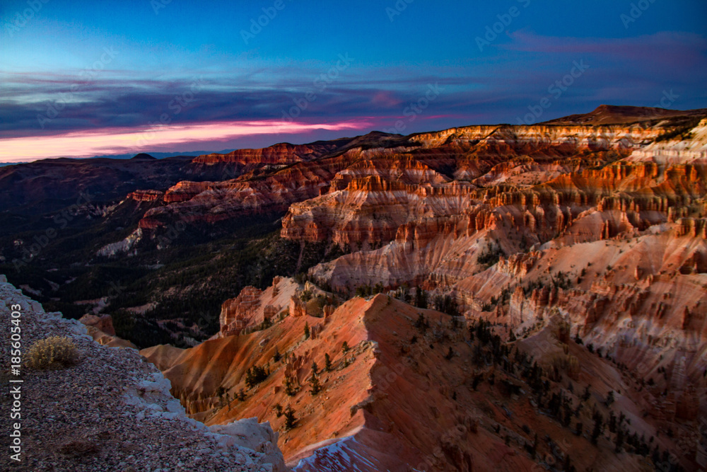 Fabulous vibrant sunset over Cedar Breaks National Monument in Utah.