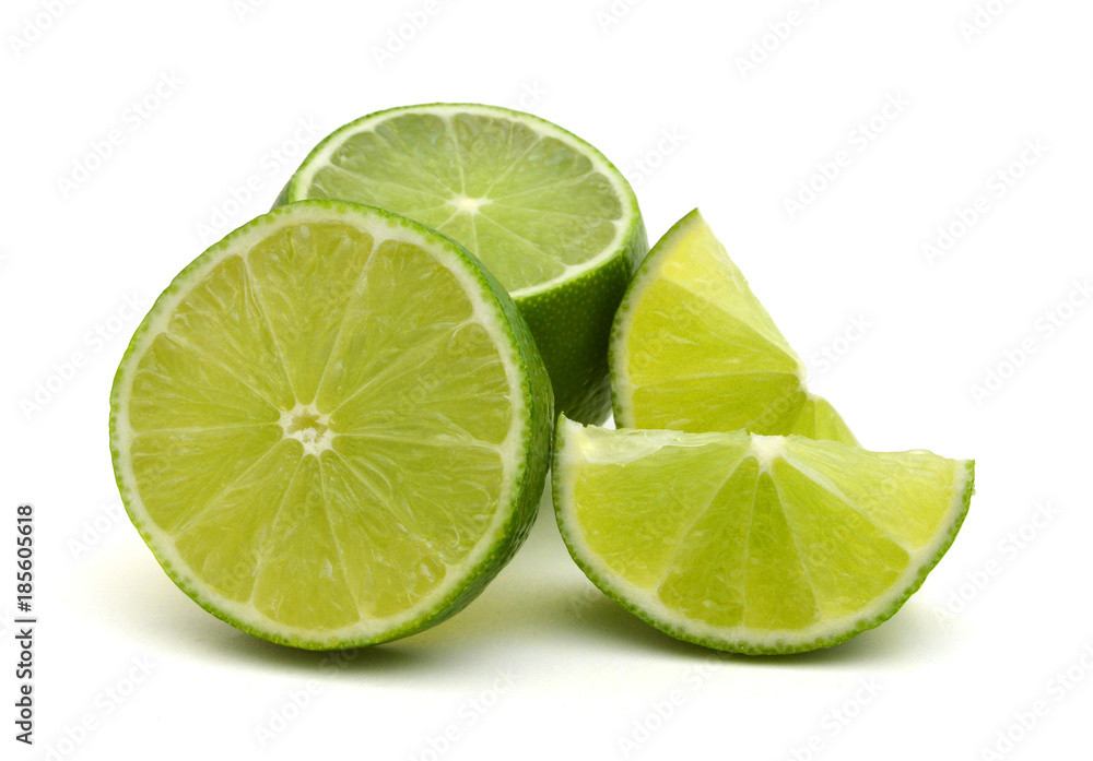 Fresh lime and slice, Isolated on white background Fresh lime and slice, Isolated on white background
