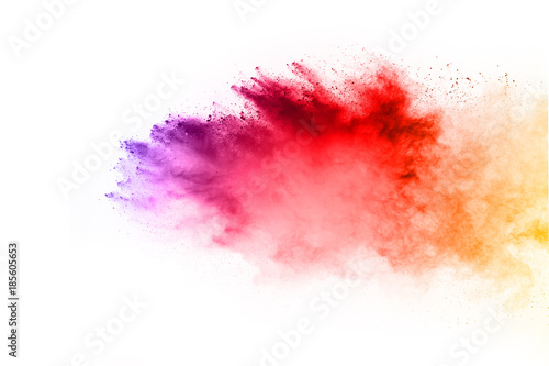 abstract multicolored powder splatted on white background,Freeze motion of color powder exploding.