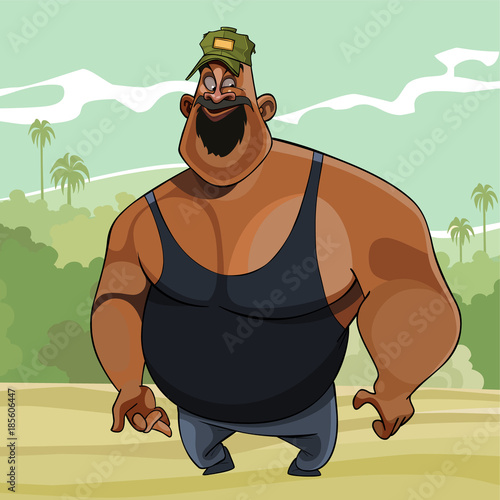 cartoon big joyful man in the nature