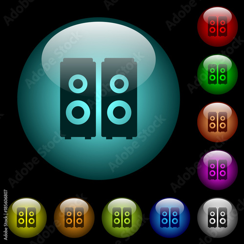 Speakers icons in color illuminated glass buttons