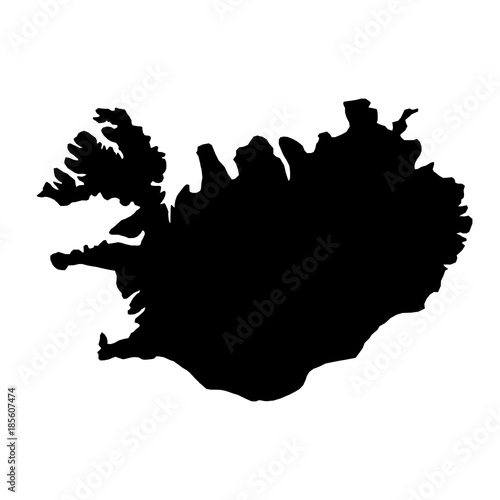 black silhouette country borders map of Iceland on white background of vector illustration