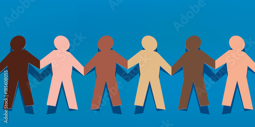 chaine - papier - concept - différent - diversité - entente - solidarité - couleur de peau - racisme
