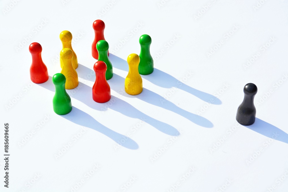 A group of game characters faces a single character A group of game characters faces a single character