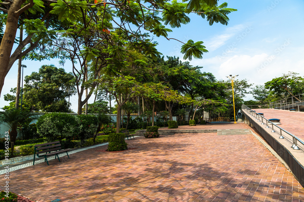 Pedestrian walkway and park on the banks of Estero Salado in the city of Guayaquil Pedestrian walkway and park on the banks of Estero Salado in the city of Guayaquil