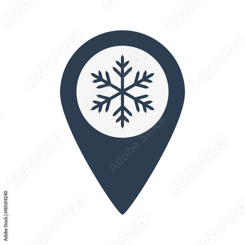 Map location icon with snowflake