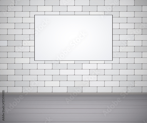 White brick wall and wood floor. Vector illustration.