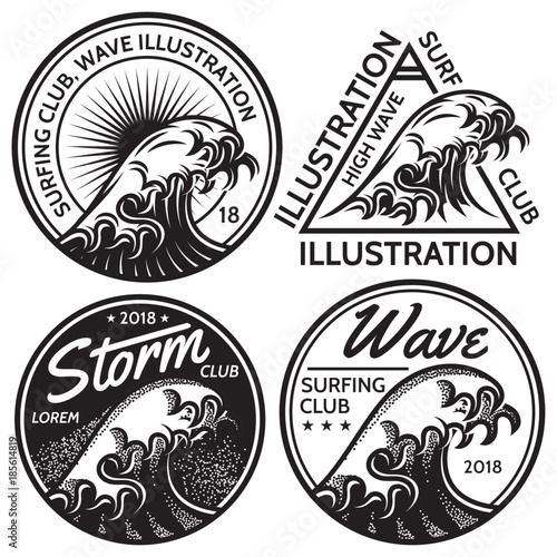set of vector patterns for design on theme of water, surfing, ocean, sea