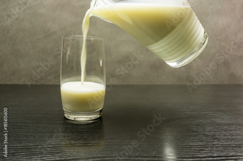 Filling the glass with milk. photo
