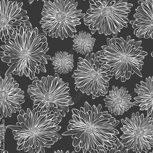 Fototapeta Naklejka Na Ścianę i Meble -  Monochrome floral seamless pattern black and white pattern