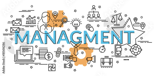 Flat colorful design concept of Management. Infographic idea of making creative products..Template for website banner, flyer and poster.