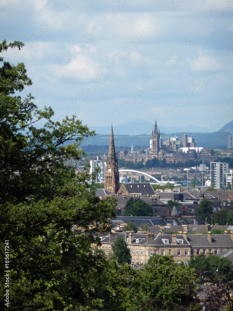 Looking over Pollokshields from Queen's Park towards the University of Glasgow.