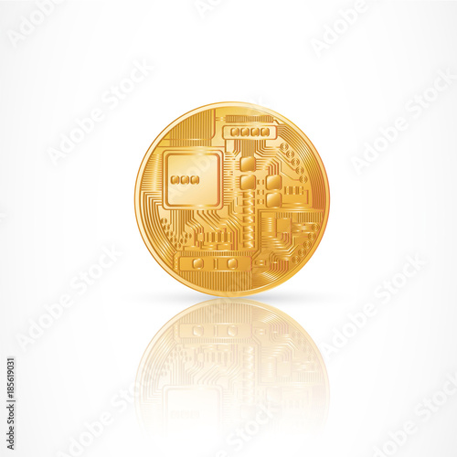 Golden coin with electronic components